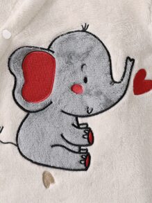 Baby Elephant Embroidery Hooded Flannel Jumpsuit - Apricot - View 3