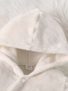 Baby Elephant Embroidery Hooded Flannel Jumpsuit - Apricot - View 4