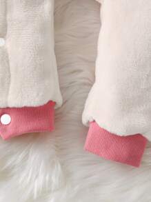 Baby Elephant Embroidery Hooded Flannel Jumpsuit - Apricot - View 5