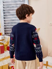 SHEIN 男孩聖誕和卡通圖案套頭毛衣 - 藏蓝色 - 查看 2