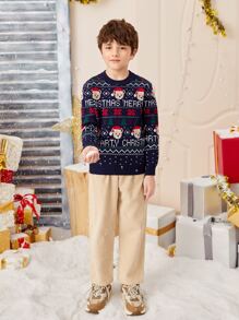 SHEIN 男孩聖誕和卡通圖案套頭毛衣 - 藏蓝色 - 查看 3