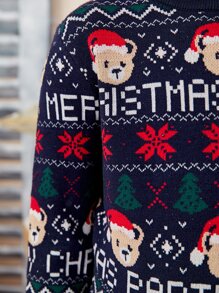 SHEIN 男孩聖誕和卡通圖案套頭毛衣 - 藏蓝色 - 查看 4