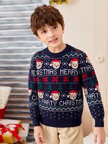 SHEIN 男孩聖誕和卡通圖案套頭毛衣 - 藏蓝色 - 查看 5