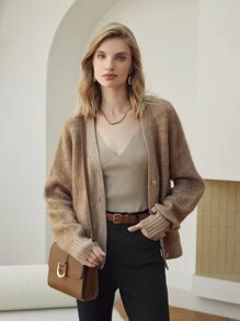 MOTF PREMIUM 羊毛混紡段染開襟衫 - 駝色 - 查看 2