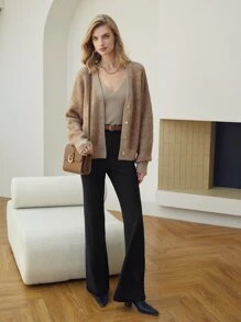 MOTF PREMIUM 羊毛混紡段染開襟衫 - 駝色 - 查看 6