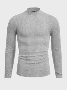 Manfinity VCAY Men T-Shirts Crew Neck Long Sleeve Basic Tee Casual Polyester - Light Grey - View 2