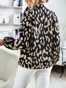 SHEIN LUNE Allover Print Tie Neck Blouse - Black - View 2