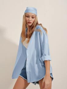 RueChic Solid Button Through Shirt For Spring & Autumn - Baby Blue - View 4