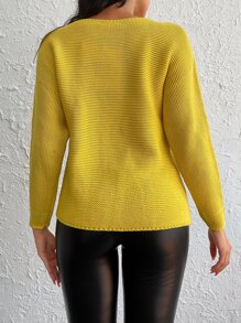 EURMUSE V Neck Batwing Sleeve Jumper - Yellow - View 2