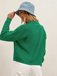 EURMUSE Drop Shoulder Ribbed Knit Jumper - Green - View 2