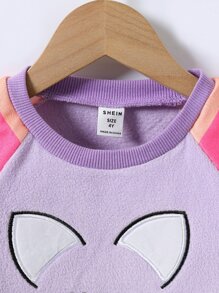Niñas Vestido sudadera con estampado de slogan y dibujos animados en contraste de manga raglán bajo con fruncido - Lila Púrpura - Ver 5