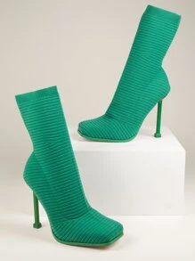 SHUZIA Closed Toe Stiletto Heel Sock Booties - Green - View 1