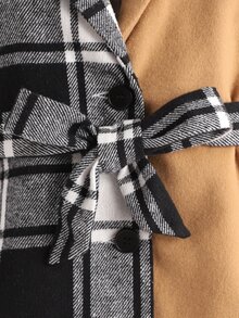 SHEIN Girls 1pc Plaid Panel Belted Overcoat - Multicolor - View 4