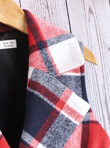 SHEIN 女孩1入組格紋雙口袋雙排釦腰帶花呢外套