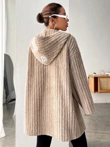 SHEIN EZwear Áo khoác nữ Đắp vá Túi màu trơn Giải trí - Màu nâu  Mocha - Xem 1