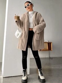 SHEIN EZwear Áo khoác nữ Đắp vá Túi màu trơn Giải trí - Màu nâu  Mocha - Xem 3