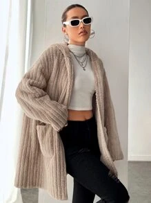 SHEIN EZwear Áo khoác nữ Đắp vá Túi màu trơn Giải trí - Màu nâu  Mocha - Xem 4