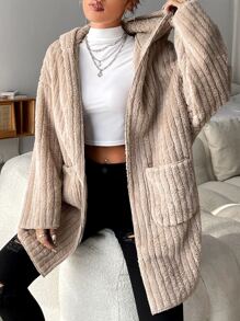 SHEIN EZwear Áo khoác nữ Đắp vá Túi màu trơn Giải trí - Màu nâu  Mocha - Xem 5