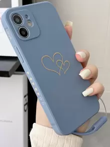 Heart Pattern Phone Case With Lanyard - Blue - View 1