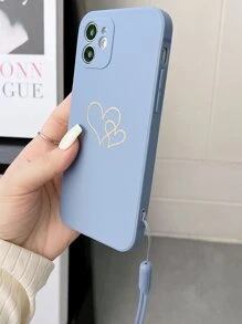 Heart Pattern Phone Case With Lanyard - Blue - View 5