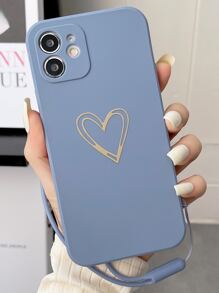 愛心圖案手機殼附帶繩子 - 藍色 - 查看 2