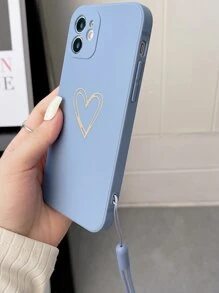 愛心圖案手機殼附帶繩子 - 藍色 - 查看 4