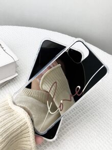 Funda de espejo con gráfico de letra Y2k de color plateado manzana, compatible con iPhone 15/15 Pro/15 Plus/15 Pro Max, 1 pieza - Multicolor - Ver 3