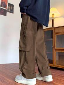 Claim Dot Men Drawstring Waist Corduroy Cargo Trousers - Coffee Brown - View 2
