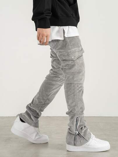 Guys Flap Pocket Side Drawstring Waist Corduroy Pants
