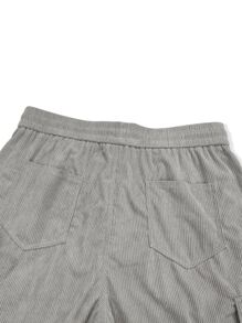 Chillumni Quần Cargo nhung kẻ cạp cao có túi bên hông, dây rút, thu đông - Màu Xám nhạt - Xem 7