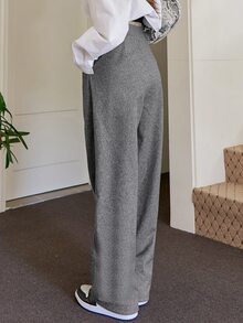 DAZY High Waist Fold Pleated Trousers - Light Grey - View 2