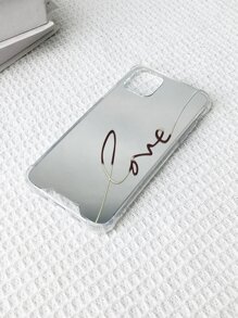 Funda de espejo con gráfico de letra Y2k de color plateado manzana, compatible con iPhone 15/15 Pro/15 Plus/15 Pro Max, 1 pieza - Multicolor - Ver 4