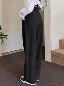 DAZY High Waist Fold Pleated Trousers - Black - View 2