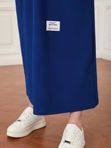 Seusyu 字母補丁細節繫腰帶連衣裙 - 藍色 - 查看 5