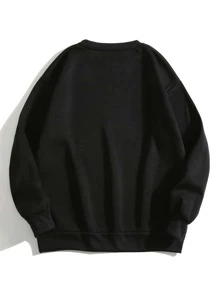 SHEIN EZwear Plus Cat Print Thermal Sweatshirt - Black - View 2