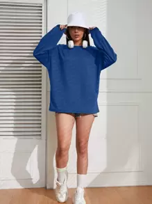 INAWLY 素色落肩T恤 - 寶藍色 - 查看 4