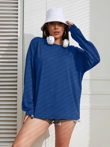 INAWLY 素色落肩T恤 - 寶藍色 - 查看 5