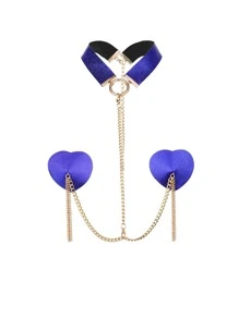 Embossed Chain Detail Heart Shaped Nipple Cover - Royal Blue - View 1