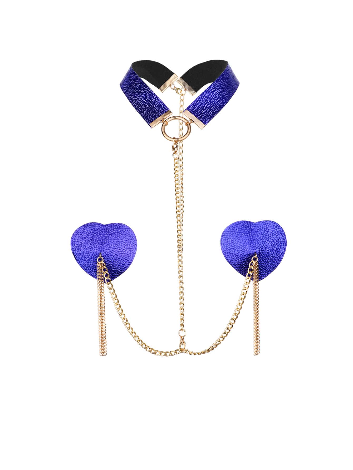 Embossed Chain Detail Heart Shaped Nipple Cover - Royal Blue - View 1
