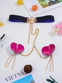 Embossed Chain Detail Heart Shaped Nipple Cover - Royal Blue - View 2