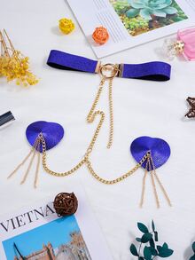Embossed Chain Detail Heart Shaped Nipple Cover - Royal Blue - View 6