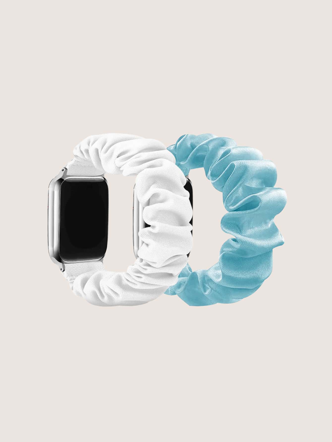 2入組男式女式時尚藍色和白色髮圈設計面料Apple Watch錶帶49/45/44/42/41/40/38毫米,兼容Apple WatchSeriesSE87654321 - 彩色 - 查看 1