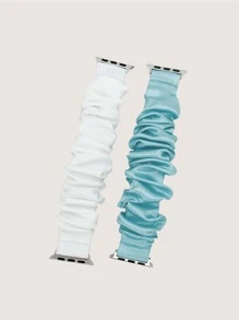 2入組男式女式時尚藍色和白色髮圈設計面料Apple Watch錶帶49/45/44/42/41/40/38毫米，兼容Apple WatchSeriesSE87654321 - 彩色 - 查看 2