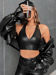 SHEIN BAE Áo hai dây Lộ Lưng màu trơn Gợi cảm - màu đen - Xem 3