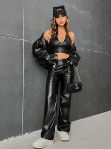 SHEIN BAE Áo hai dây Lộ Lưng màu trơn Gợi cảm - màu đen - Xem 7