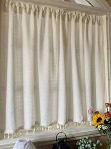 1pc Plain Tassel Decor Curtain - Beige - View 1
