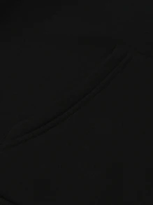 SHEIN LUNE Heart Print Kangaroo Pocket Drawstring Thermal Hoodie - Black - View 4