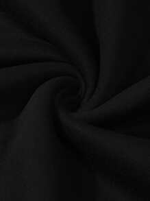 SHEIN LUNE Heart Print Kangaroo Pocket Drawstring Thermal Hoodie - Black - View 6