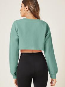 SHEIN BASICS Drop Shoulder Crop Sweatshirt - Mint Green - View 2