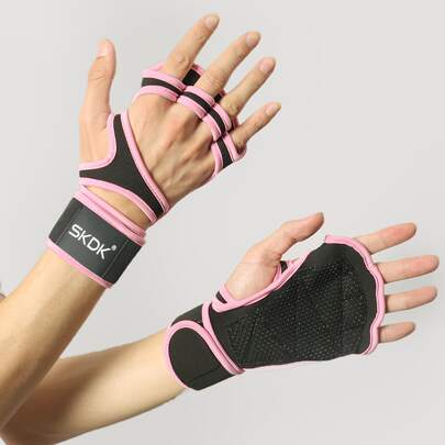 SKDK 1 Paar belüftete Gewichthebe-Trainingshandschuhe für Herren und Damen, mit eingebauten Handgelenkbandagen und rutschfester Silikonhandfläche für Crosstraining und Kraftsport.